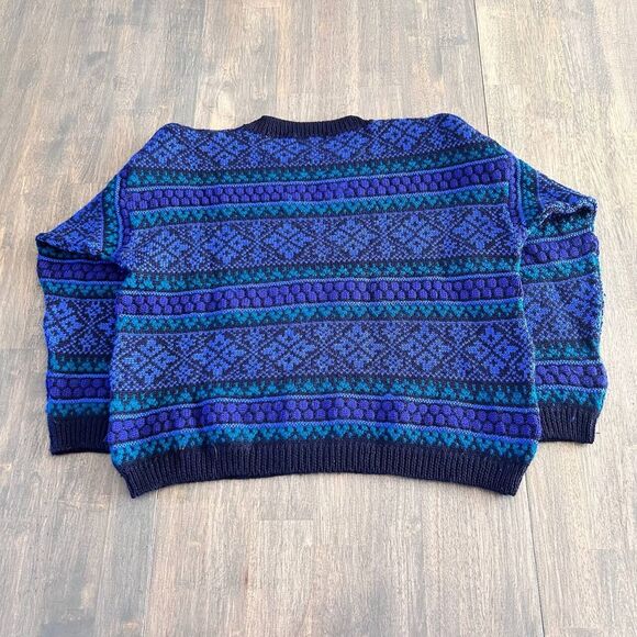 Vintage 80s Nomadic Traders Wool Sweater Geometric Abstract Pattern Size L Retro - Picture 4 of 6